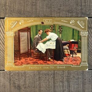 Antique Edwardian Postcard with Gold and Green Accents